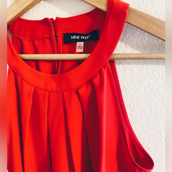 Red Chiffon Sheer Sleeveless Blouse - Picture 2 of 3